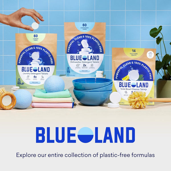 BLUELAND Multi-Surface Cleaner, Starter Set, Fresh Lemon Scent, Spray Bottle with 4 Refill Tablets, All-Purpose, Eco-Friendly Cleaning Supplies, 4
