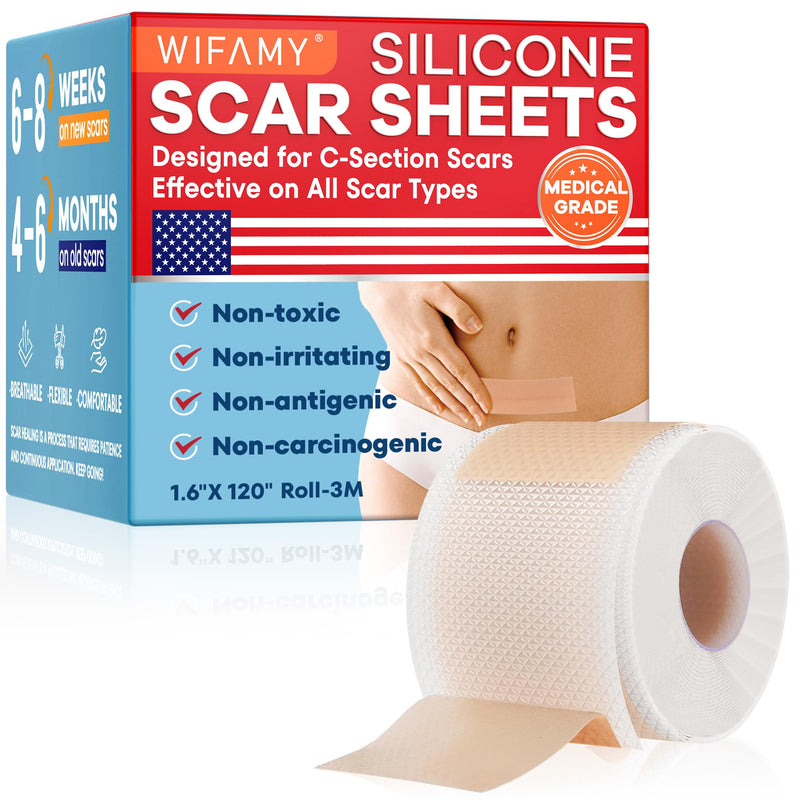 Wifamy Silicone Scar Sheets for Women: Medical Grade Scar Removal C-Section Recovery & Post-Surgery Care (1.6"X 60" Roll-1.5M)