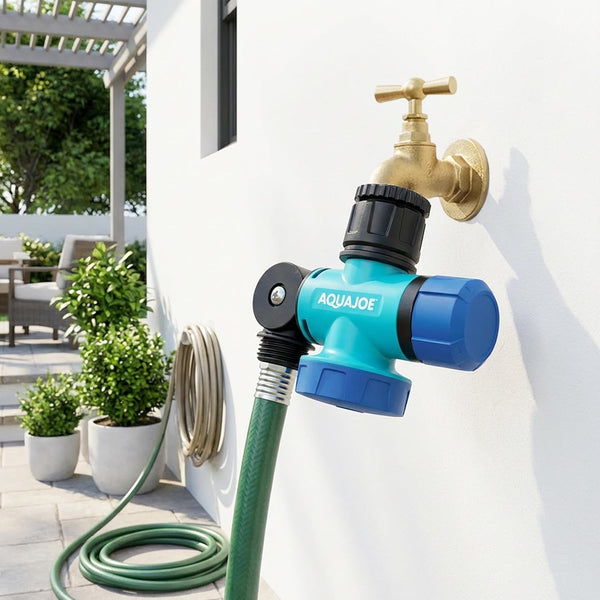 Aqua Joe SJI-MFGA1 Multi-Function Outdoor Water-Tap Connector, 180-Degree Pivoting Hose Connector with 360-Degree Rotating Tap Connector