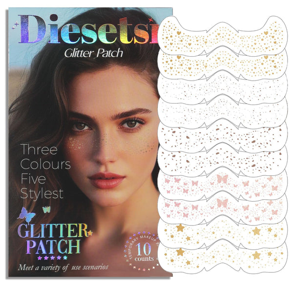 Face Glitter Freckles Makeup Patches - 10 Count, Cute Sparkling Fake Freckles Stickers for Women Festivals, Concerts, Parties, and Cosplay