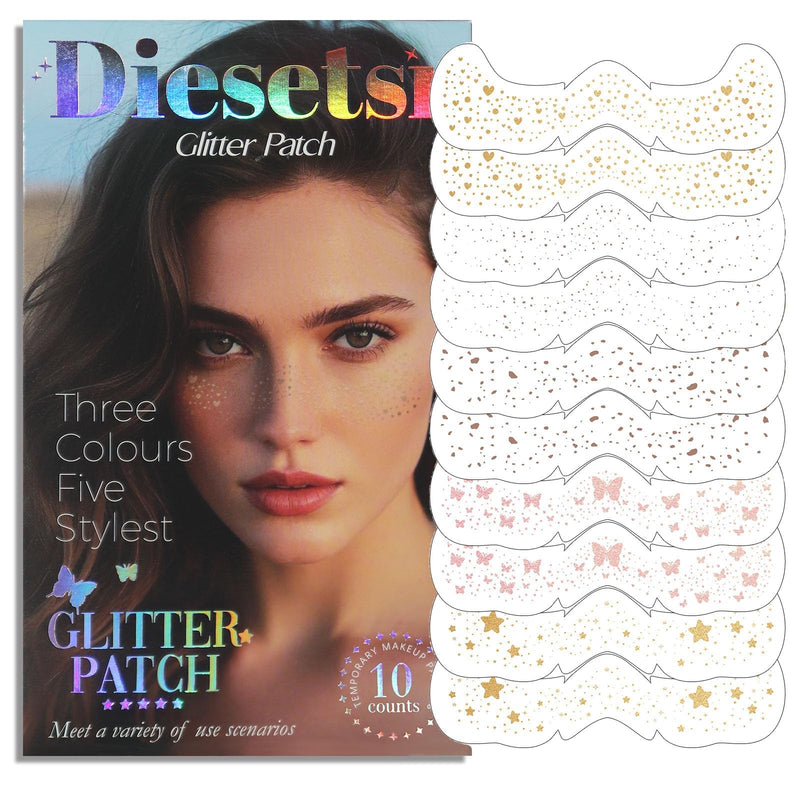 Face Glitter Freckles Makeup Patches - 10 Count, Cute Sparkling Fake Freckles Stickers for Women Festivals, Concerts, Parties, and Cosplay