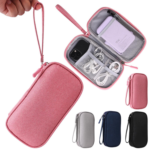 Pink Universal Cable Organizer - Electronics Accessories Bag for Charger, Phone, Memory Card & Travel Gadgets