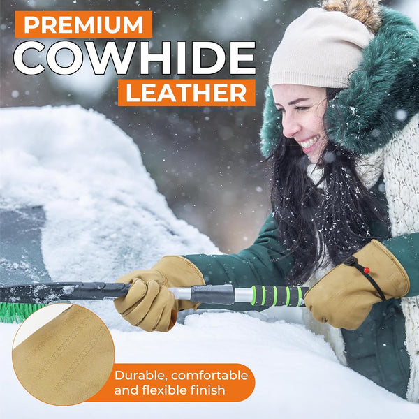 Leather Winter Work Gloves Multipurpose Heated Adjustable Wrist for Construction Tools & Home Improvement Brown M
