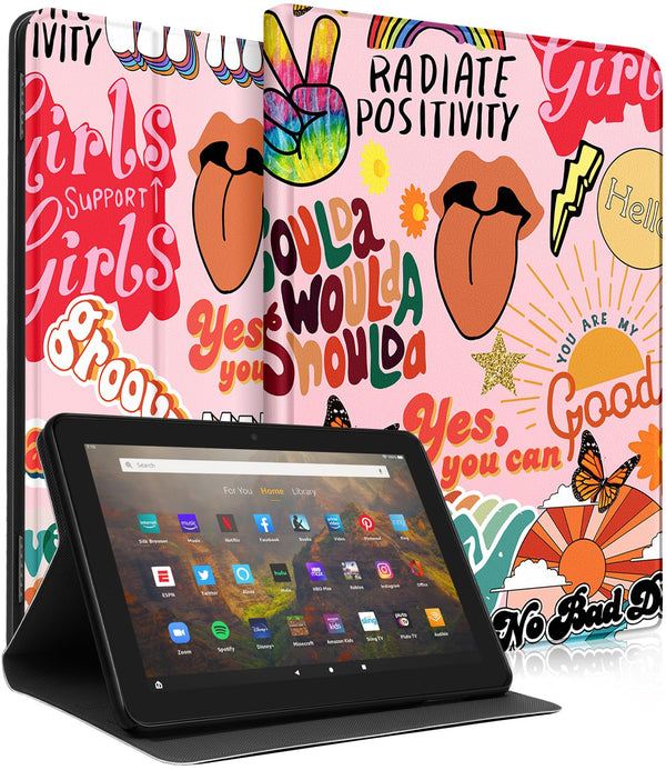 For Amazon Kindle Fire HD 10/10 plus Tablet Case 13Th/11Th Generation for Women Girls Folio Cover Cute Fashion Design Kawaii Unique Quotes Pretty