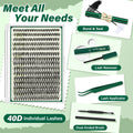 DIY Lash Extension Kit KEYYOU 300Pcs Individual Eyelash Extension Kit 40D 0.07D Curl 9-18MIX Lash Clusters Kit with Lash Glue Remover Applicator