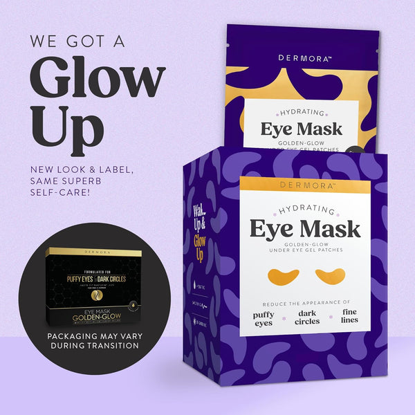 DERMORA Golden Glow under Eye Patches (20 Pairs Eye Gels) - Rejuvenating Treatment for Dark Circles, Puffy Eyes, Refreshing, Revitalizing, Travel,