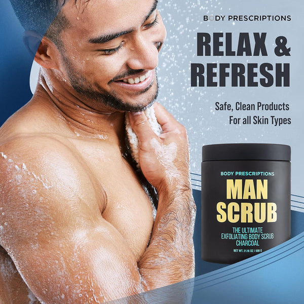 Body Prescriptions MenâS Exfoliating Body Scrub â Ultimate Skin Cleansing Wash in Jar with Twist-Top Lid, for All Skin Types, 21 Ounce (Pack of