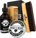 Beard Brush, Beard Comb, Beard Oil, & Beard Balm Grooming Kit for Men'S Care, Travel Facial Hair Set for Growth, Styling, Shine & Softness, Great