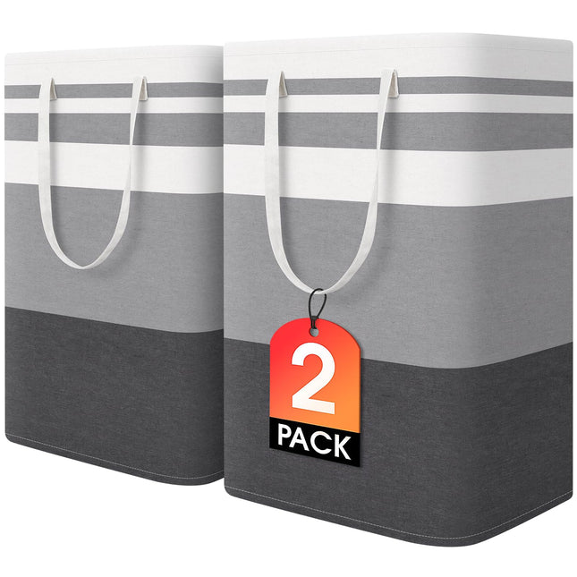 Homehacks 2 Pack Large Laundry Baskets, Waterproof, Freestanding Laundry Hampers, Collapsible Clothes Hamper with Reinfo