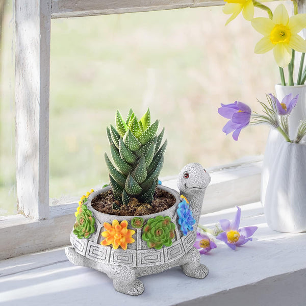 LESES Turtle Succulent Pot Planters for Indoor Plants with Drainage Hole, Flower Garden Cute Pots for Plants, Succulent, Cactus Home Office Desk