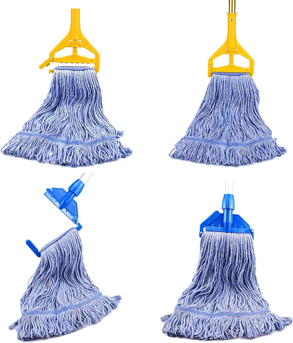 String Mop Heads Replacement Heavy Duty Commercial Grade Blue Cotton Looped End Wet Industrial Cleaning Mop Head Refills (2, Medium)