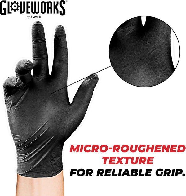 GLOVEWORKS Black Disposable Nitrile Industrial Gloves, 5 Mil, Latex & Powder-Free, Food-Safe, Textured