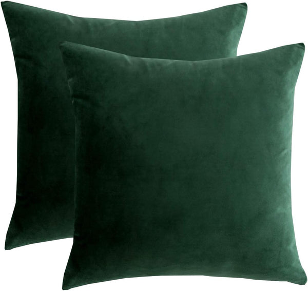 Rainroad Velvet Decorative Throw Pillow Covers Cushion Cover Pillow Case for Sofa Couch Bed Chair,Soft Square Dark Green Throw Pillows 18X18