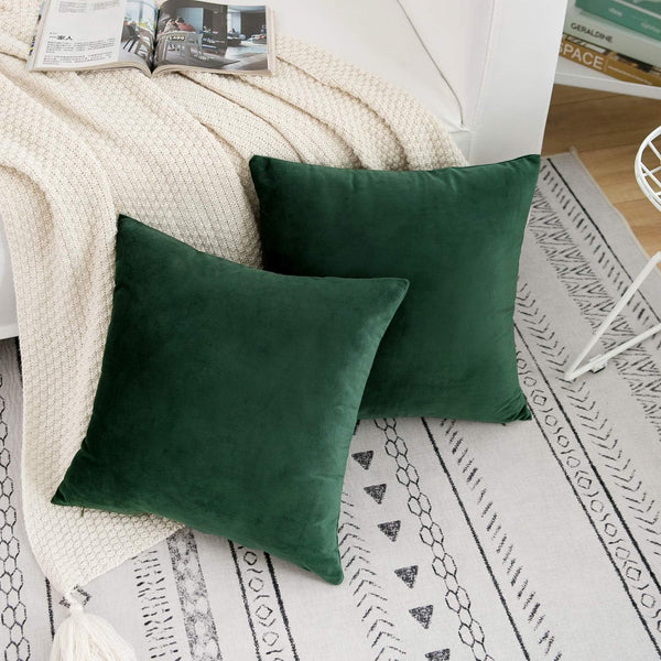 Rainroad Velvet Decorative Throw Pillow Covers Cushion Cover Pillow Case for Sofa Couch Bed Chair,Soft Square Dark Green Throw Pillows 18X18