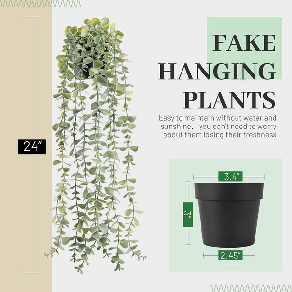 Der Rose 1Pcs Fake Plants Hanging Artificial Decor Faux Potted Eucalyptus Plants for Boho Bathroom Home Office Desk Wall Shelf Bookcase