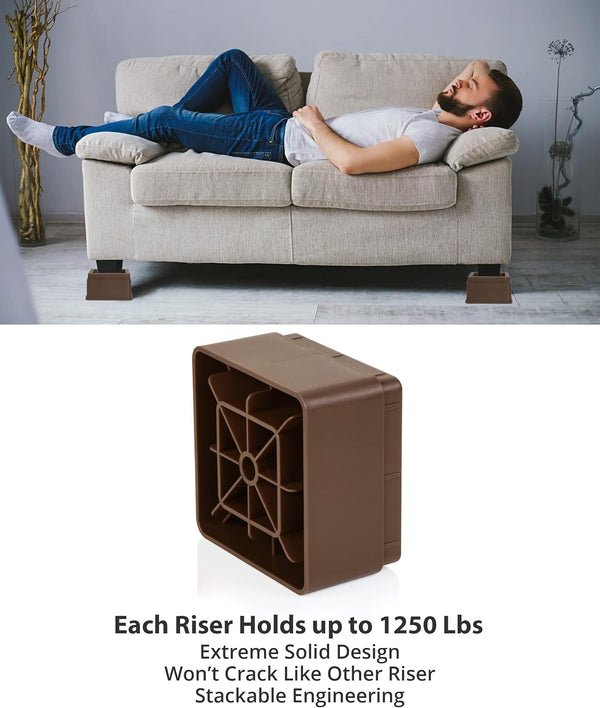 Utopia Bedding Bed Risers 2 Inch - Pack of 8 - Adjustable Furniture Risers 2 & 4 Inch - anti Slip Foam & Rubber Pad - Stackable Beds Lifts Heavy