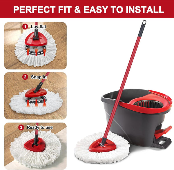 3 Pack Mop Replacement Heads for O-Ceda Mop Replace Head Easywrin Spin Mop Heads Replacements, Microfiber Spin Mop Refills, Easy Cleaning Mop Head