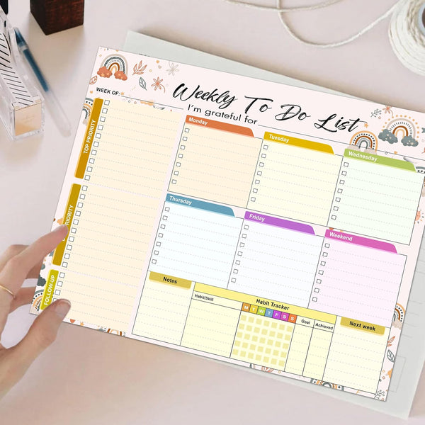 Weekly Planning To-Do-List Pad, 52 Undated Sheets for Daily To-Do Lists, Habit Tracking, Academic Scheduling, and Productivity Goals - Perfect for