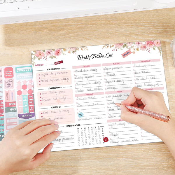 Weekly to Do List Notepad, 8.5''X11'' Weekly Desk Planner with 52 Tear off Sheets Undated Weekly Planner Habit Tracker & Productivity Organizer
