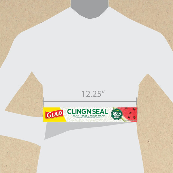 Glad 50% Plant-Based Cling N Seal Food Wrap, 200 Square Foot Roll (Package May Vary)