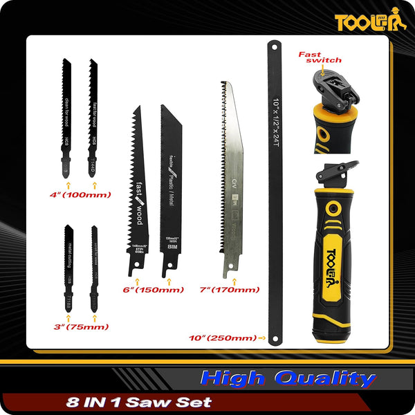 8-In-1 Multi Blades Hand Saw, Drywall Cutter. Hacksaw. Long Blade Hand Saw, Jab Saw, for Cutting Drywall, Sheetrock, Wood, Metel, Plastic,