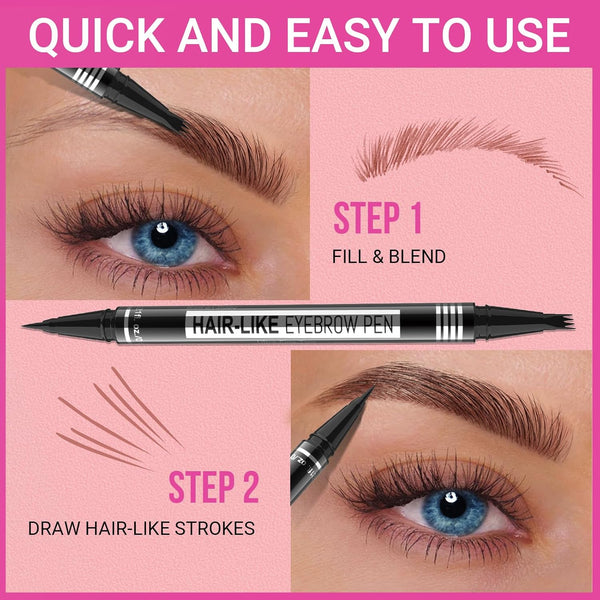 Imethod Eyebrow Pen - Eyebrow Pencil Magical 2-In-1 Eye Brow Pencils for Women with 4-Fork-Tip & Precise Brush-Tip Create Natural Hair-Like Brows,