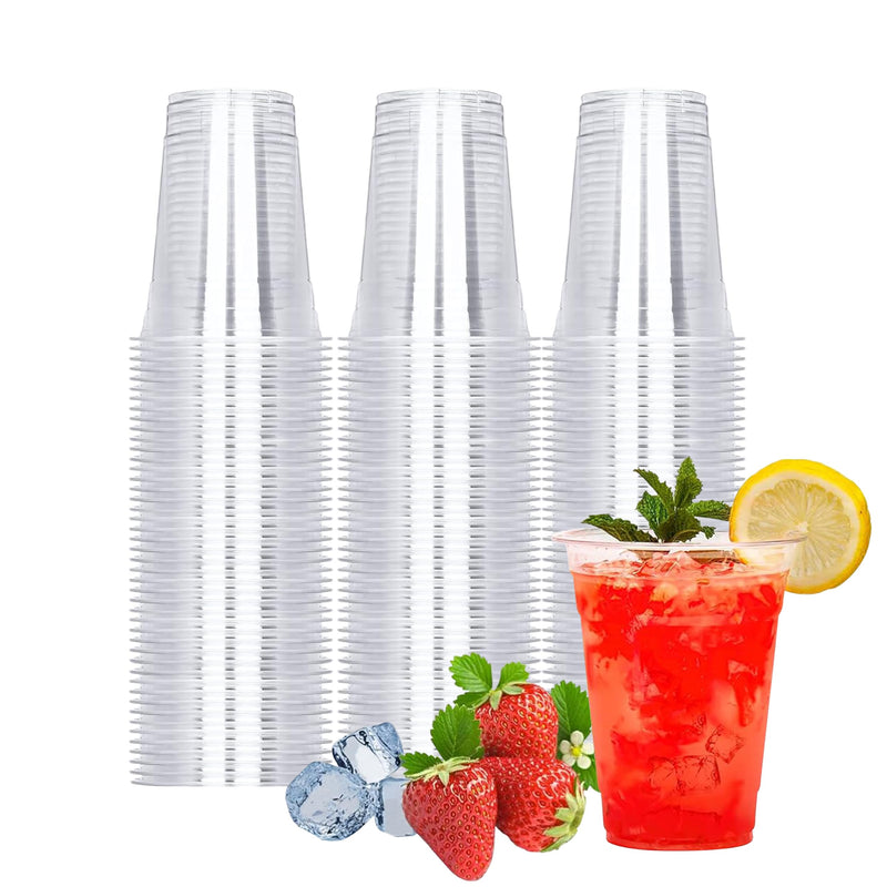 Tashibox 100 Count - 16 Ounce Plastic Cups, Ice Coffee Cups to Go - Crystal Clear PET Party Cups