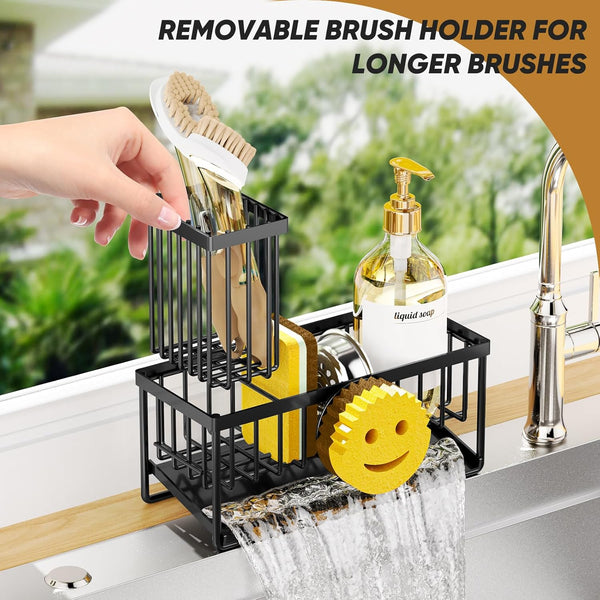 Sponge Holder for Kitchen Sink,Smiley Face Sink Caddy with Removable Brush Holder,Self-Draining Sponge Caddy for Sponge,Soap,Dish