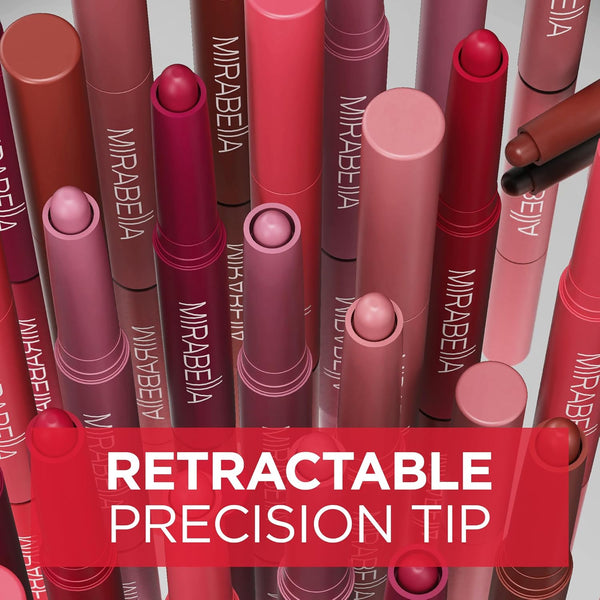 Mirabella Velvet Matte Lip Crayon - Long Lasting Lipstick Crayon & Lip Liner - Retractable, Highly Pigmented Lip Tint & Moisturizing Antioxidant