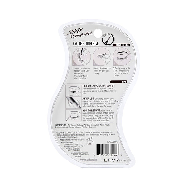 Iâ¢Envy Super Strong Hold Eyelash Adhesive, Waterproof, 48-Hour Long-Lasting Lash Glue, Latex-Free, Hypoallergenic, Quick-Drying with Brush-On