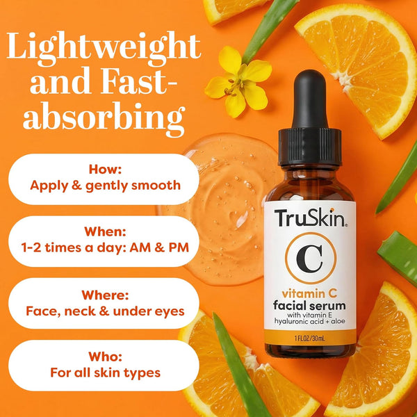 Truskin Vitamin C Serum for Face â anti Aging Formula with Vitamin C, Hyaluronic Acid, Vitamin E â Brightening Serum â Improve Appearance of