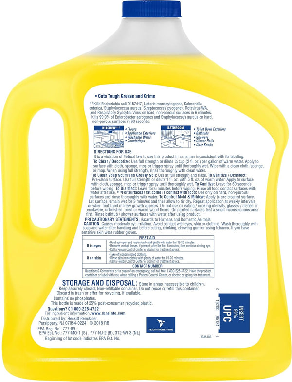 Lysol Multi-Surface Cleaner, Sanitizing and Disinfecting Pour, to Clean and Deodorize, Sparkling Lemon and Sunflower Essence, 90 Fl Oz