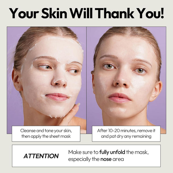 LAPCOS Collagen Sheet Mask, Firming Daily Face Mask with Collagen Peptides for Anti-Aging, Helps to Minimize Wrinkles, Restores Skin Elasticity &