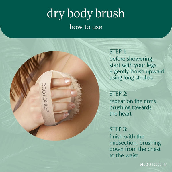 Ecotools Dry Body Brush, Cruelty-Free Bristles Exfoliate & Smooth Skin, Dry Brushing Removes Dry Skin, May Help Improve Circulation & Skin Tone,