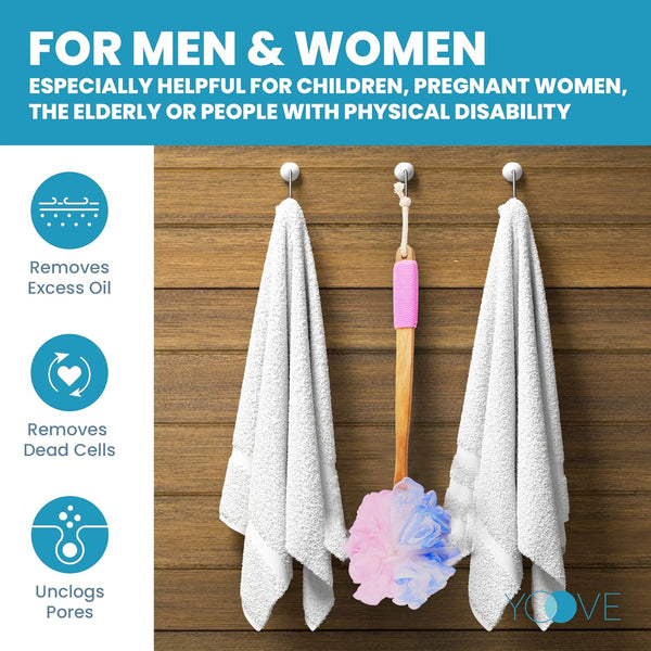 Yoove Loofah Back Scrubber W/Bamboo Charcoal Fiber Infused Bath Sponge, Wooden Handle, Luffa Pouf, Sponge Stick & Hanging Hook for Men & Women,