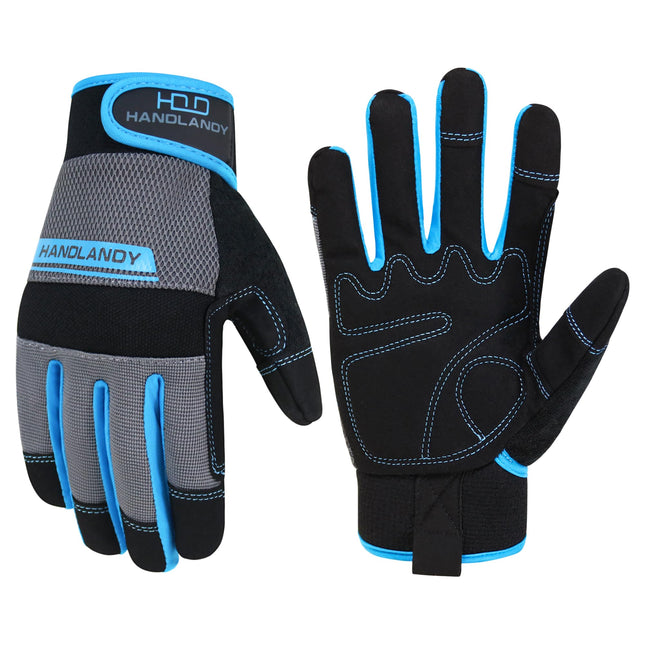 HANDLANDY Work Gloves Men & Women, Utility Mechanic Working Gloves Touch Screen, Flexible Breathable Yard Work Gloves (L