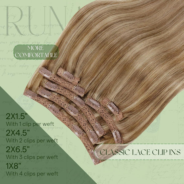 RUNATURE Clip in Hair Extensions Real Human Hair, Remy Hair Extensions Clip Ins for Women, Thick Natural Human Hair, 12 Inch 80G 7Pcs, 0P16 Dark