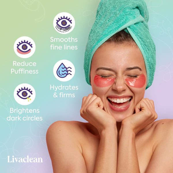 Livaclean 24K Gold under Eye Patches (30 Pairs), Eye Mask, Collagen Skin Care Products, Eye Patches for Puffy Eyes, Eye Masks for Dark Circles and