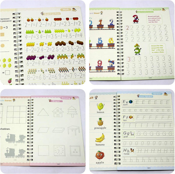 5 PCS Grooved Writing Books for Kids Children Reusable Magic Practice Copy Book Writing Workbook Magic Ink Copy Books for Preschool Tracing Letter