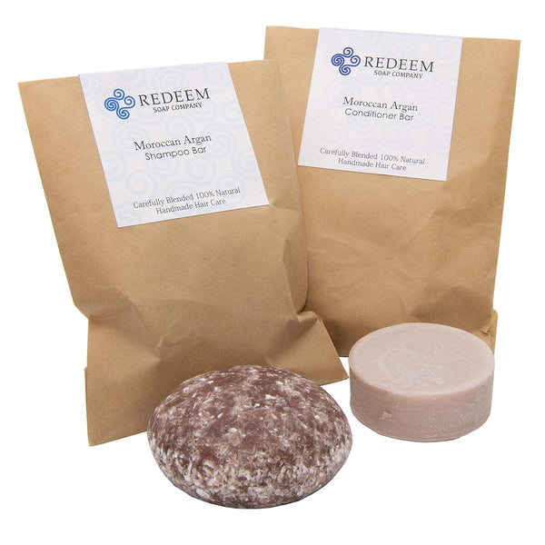 Redeem Soap Company Moroccan Argan Shampoo Bar and Conditioner Bar, Made in the USA, 3Oz Shampoo Bar, 1Oz Conditioner Bar, Zero Waste, SLS Free,