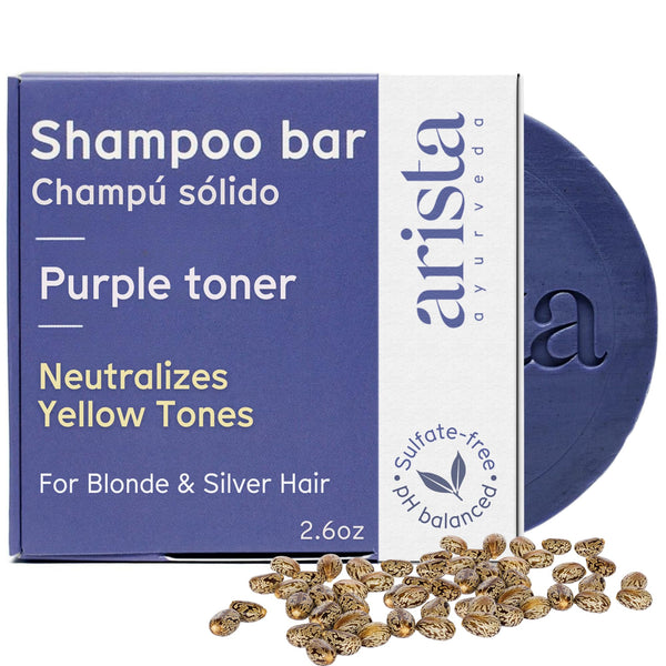 Arista Purple Shampoo Bar, Amla Fruit Powder, Purple Toner & Castor Oil, Moisturizing & Plastic Free Hair Soap, Sulfate Free Solid Shampoo Puck