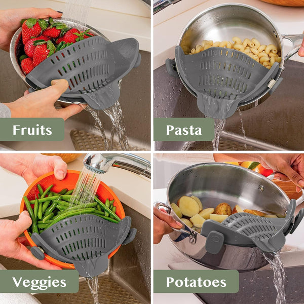 Kitchen Gizmo Snap N' Strain - Silicone Pasta Strainer Clip-On for Pots and Pans - Heat Resistant Colander for Vegetables and Noodles - Kitchen