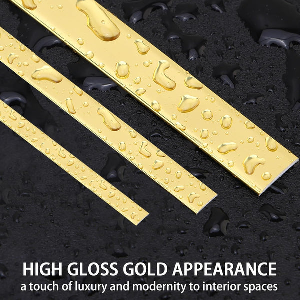 Glossy Gold Peel and Stick PVC Molding Trim, Flexible DIY Wall Accent Strip for Mirror Frame, Cabinet, Edges & Borders and Tiles (394''L X 0.8''W)