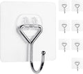Meknow Large Adhesive Hooks Utility Hooks 8 Pack Waterproof and Rustproof Wall Hooks for Hanging Heavy Duty, Stainless Steel Robe & Towel Hanger