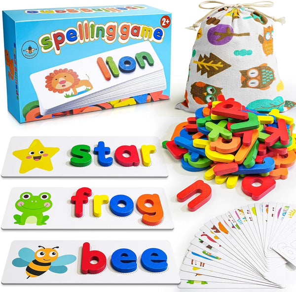 BEESTECH Alphabet ABC Learning Educational Toys for 2 3 4 5 Years Old Boys Girls, Wooden Puzzle Flash Cards Preschool Activity Letter Matching