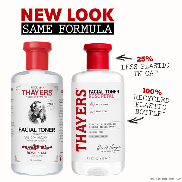 THAYERS Alcohol-Free Rose Petal Witch Hazel Facial Toner for Glowing Skin, Soothing, Hydrating, Refreshing Toner for All Skin Types, 12Oz