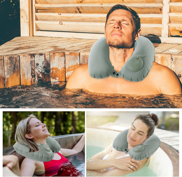 MABOZOO U-Shaped Hot Bathtub Pillow,Inflatable Spa Pillows for Hot Tub with Adjustable Button for Shower, Neck Support Headrest & Leg Pillow for