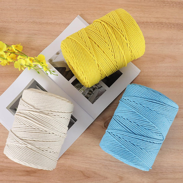 Macrame Cord 4Mm X 328Yd | 100% Natural Cotton Macrame Rope | 4 Strand Twisted Cotton Cord for DIY Crafts Knitting Plant Hangers Wedding Decor, Beige