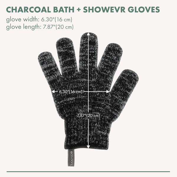 Ecotools Charcoal Bath + Shower Gloves, Exfoliating Gloves Remove Dead Skin & Cleanse Whole Body, Bath Gloves Infused with Charcoal to Scrub &
