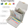 Bifold Wallet Women Leather RFID Blocking Card Holder Compact Wallet Zipper Coin Pocket with ID Window